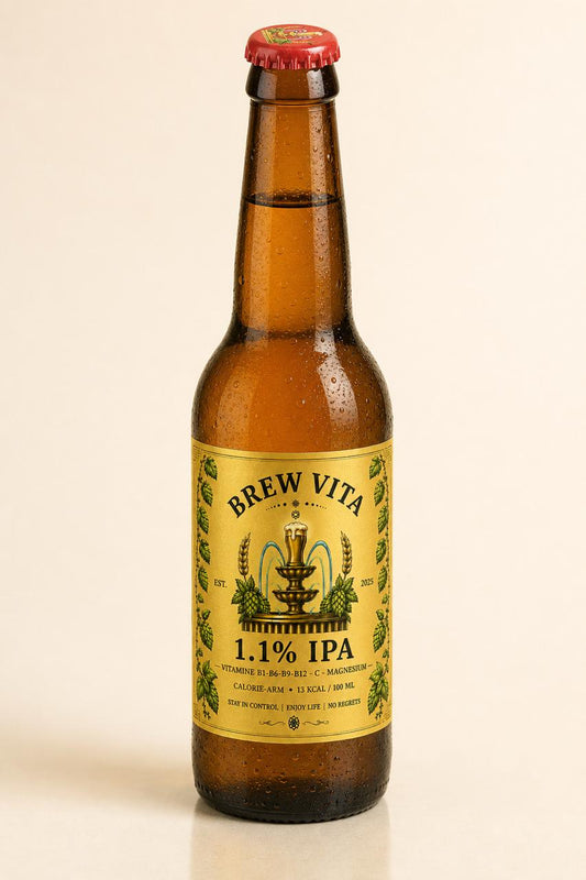Doos met twaalf flessen Brew Vita 1.1% IPA van 330 ml